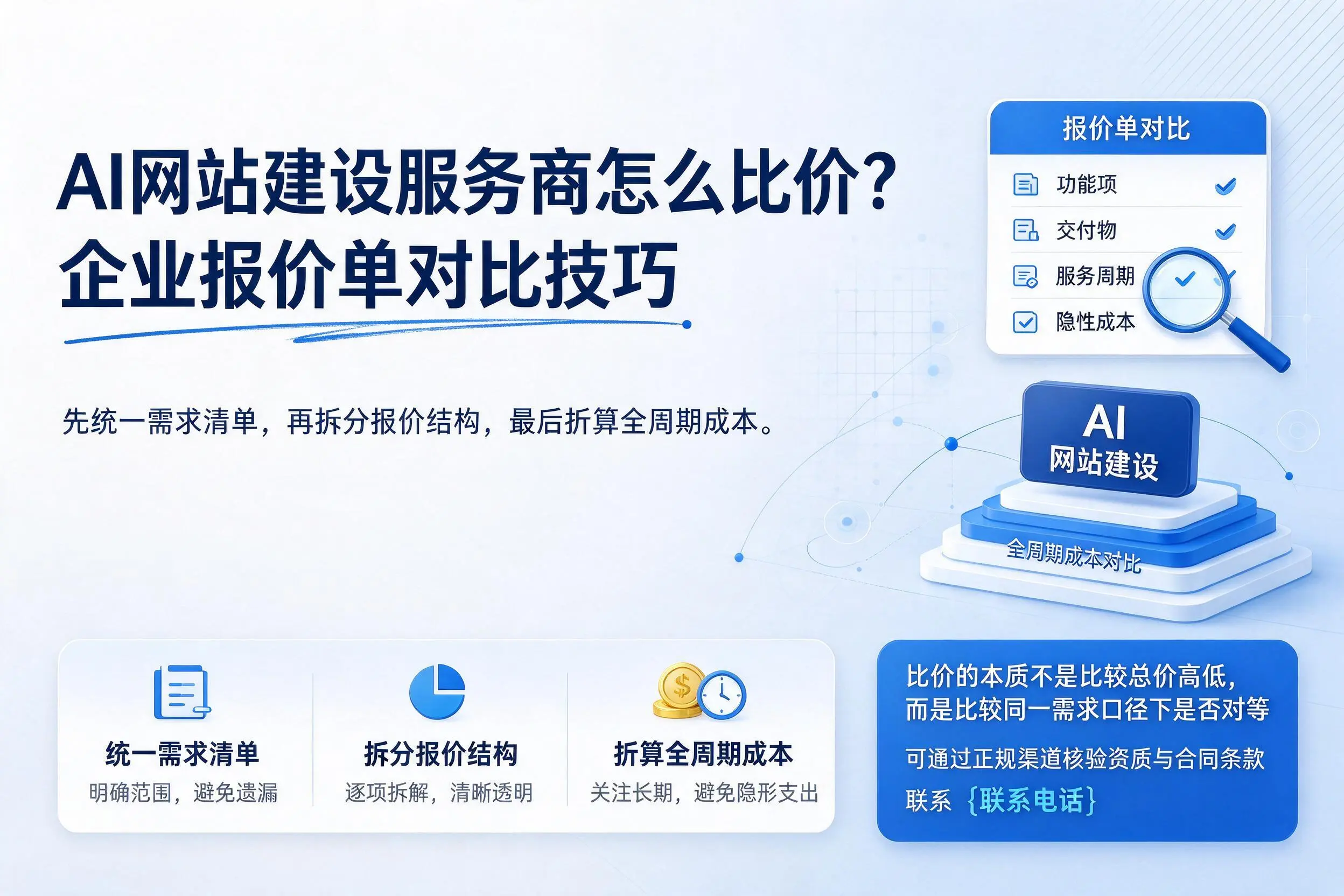AI网站建设服务商怎么比价？乌兰察布企业报价单对比技巧